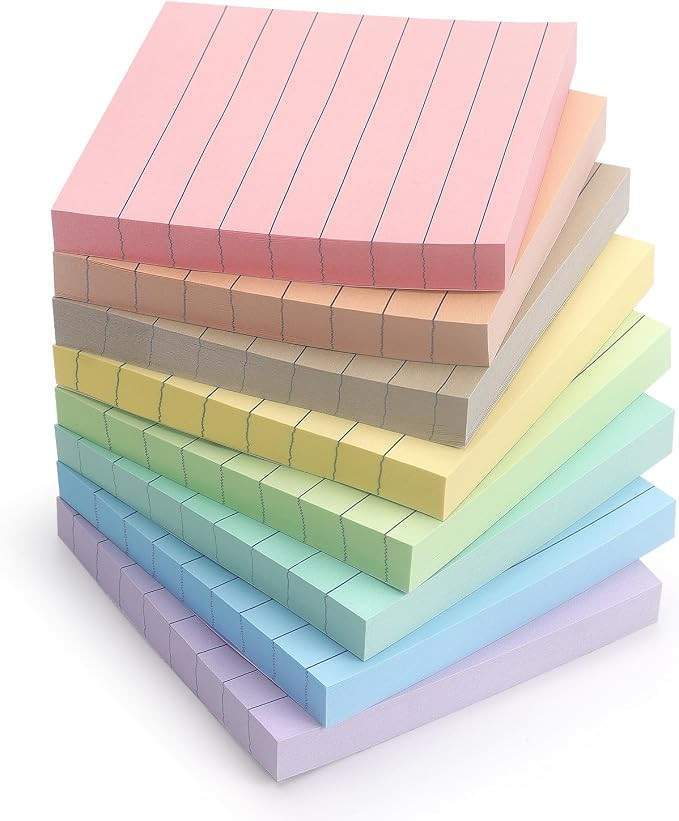 Eastern Wolf Lined Sticky Notes, 3x3 Inch, 8 Pack, Light Colors, 640 Sheets | Premium Self-Adhesi... | Amazon (US)
