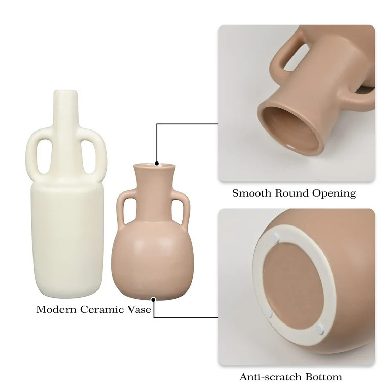 TERESA'S COLLECTIONS 13''H, 8''H Modern Farmhouse Ceramic Decorative Vases for Home Decor, Pink a... | Walmart (US)