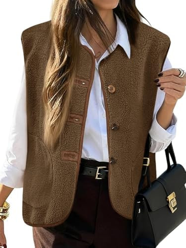 Tanakneo Womens Fuzzy Fleece Vest Sleeveless Button Down Fall Sherpa Jacket Winter Warm Old Money... | Amazon (US)
