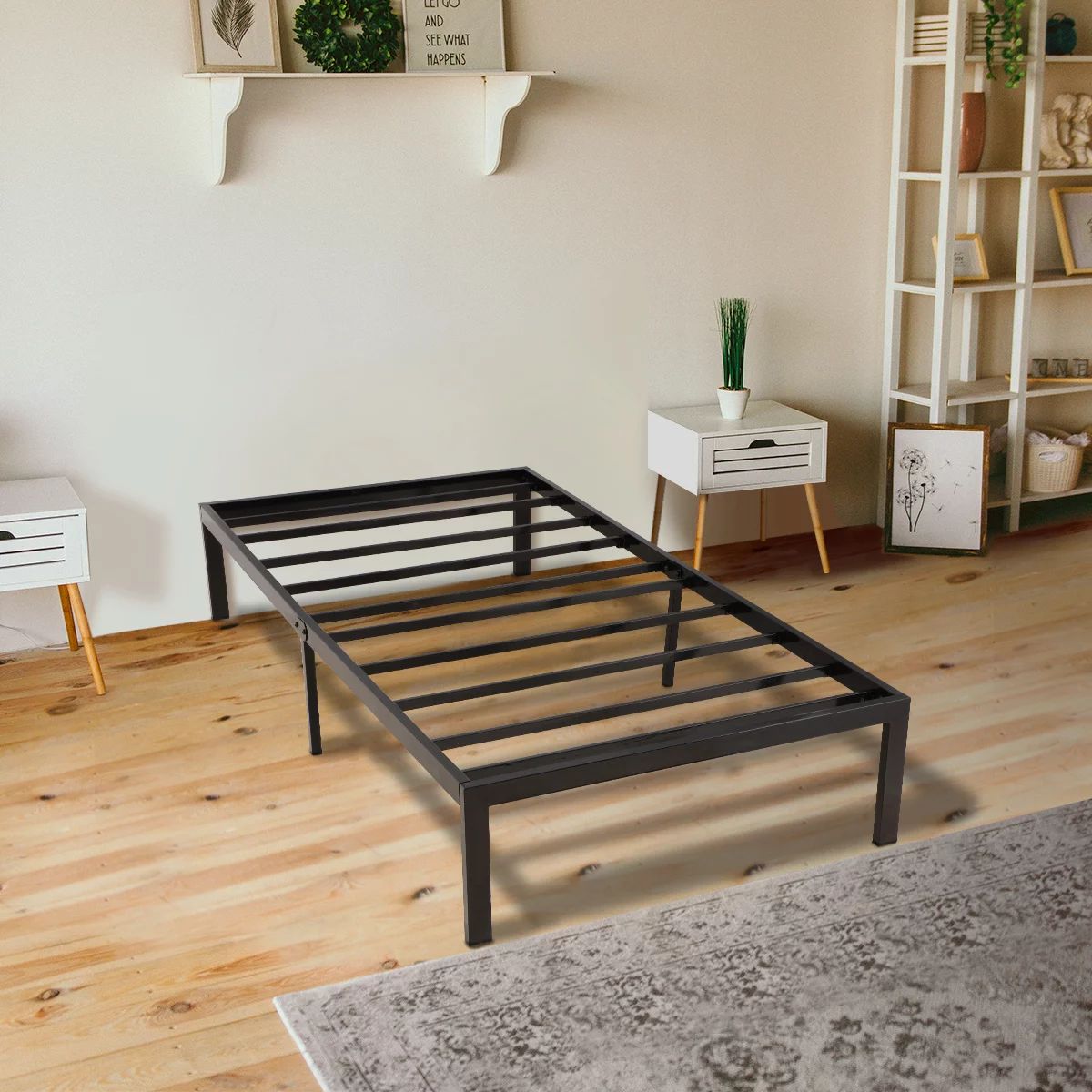 KingSo 14" Tall Twin Bed Frame Black 1500H Steel Platform Metal Bed Frame with Storage, Heavy Dut... | Walmart (US)