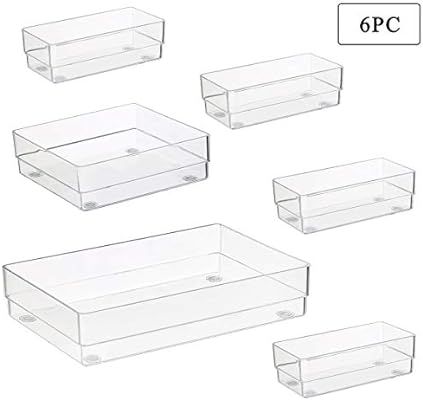 BYCY Clear Desk Drawer Organizer Trays with 3-Size Large Capacity (6 piece) Drawer Dividers Stora... | Amazon (US)