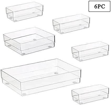 BYCY Clear Desk Drawer Organizer Trays with 3-Size Large Capacity (6 piece) Drawer Dividers Stora... | Amazon (US)