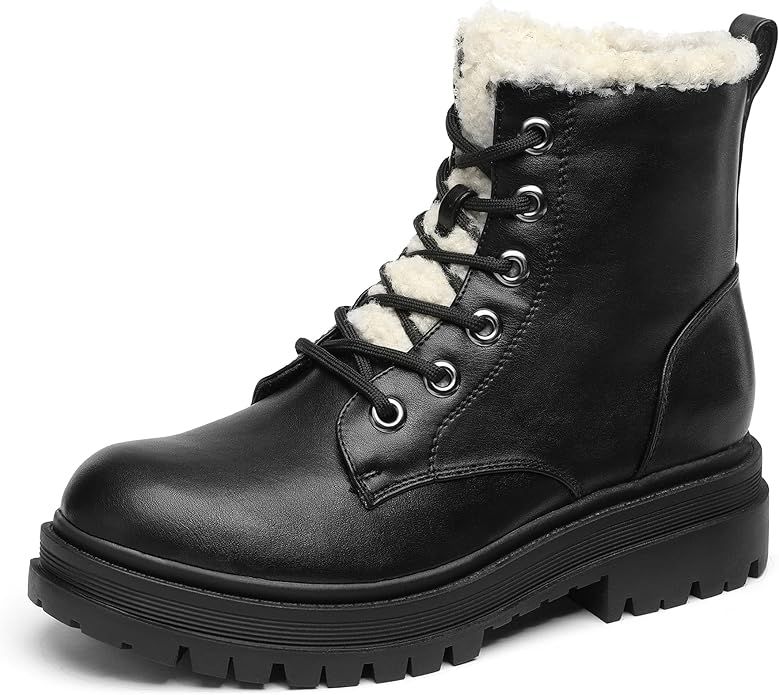 DREAM PAIRS Black Lace-up Combat Boots Ankle Booties for Women | Amazon (US)