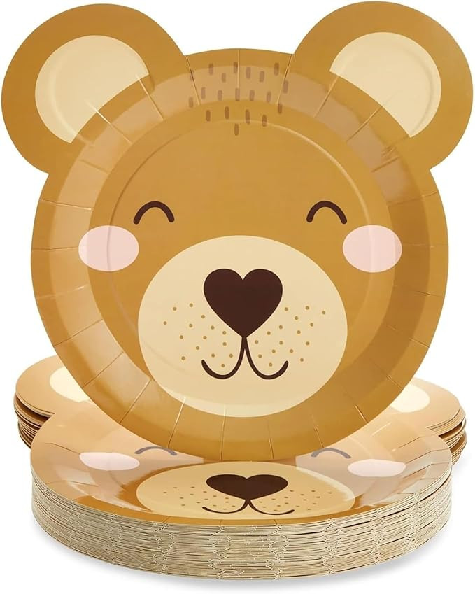Sparkle and Bash Teddy Bear Paper Plates - 48 Pack - 11-Inch Brown Bear Shape - Disposable & Stur... | Amazon (US)