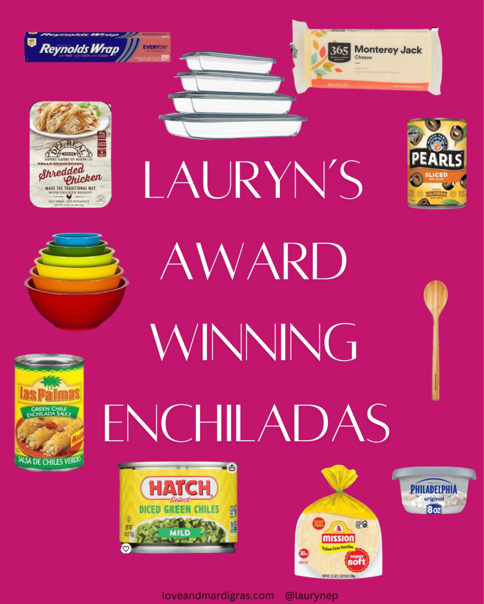 My award winning enchiladas 

Combine the shredded chicken, green chiles, cream cheese, 1/2 cup cheese, and 1/4 cup of enchilada sauce in a mixing bowl, mix well. 

Take a spoon and roll up the enchilada mix into the individual softened corn tortillas
Lay them all into the glass baking dish
Cover with the rest of the enchilada sauce
Cover with cheese 

Add foil to the top of the dish Bake at 350 for 45 minutes

Take the foil off then bake another 10 minutes 

Wait 10 minutes to serve 

#LTKHome