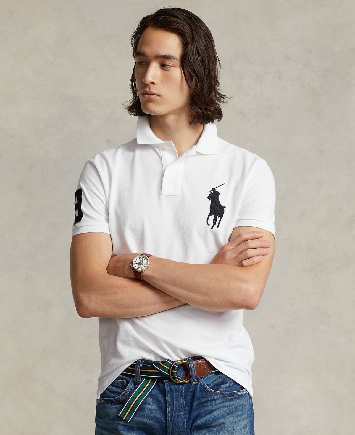 Polo Ralph Lauren Men's Big Pony Custom Slim Fit Mesh Polo - White | Macy's