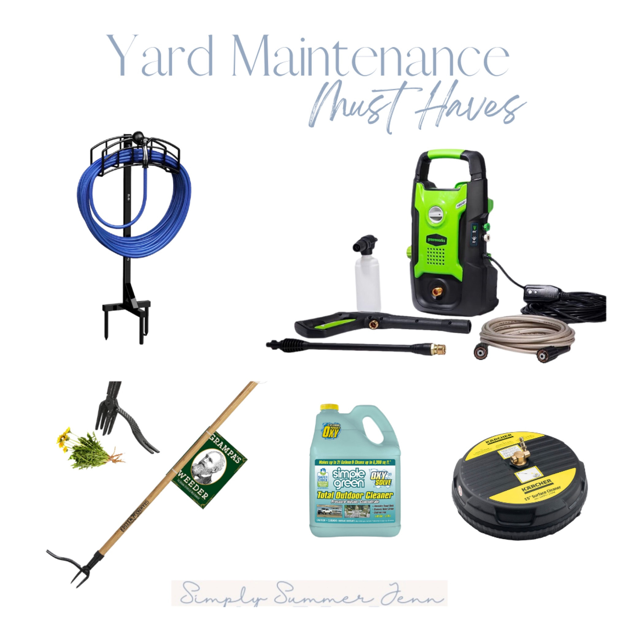 Yard Must Haves!
Pressure washer. Weeder. Hose stand. Flexible hose. Simple Green cleaner. Pressure washer patio cleaner. 

#LTKhome