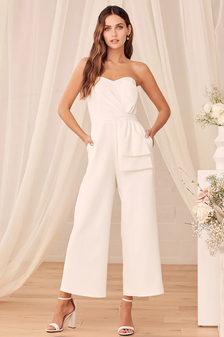 Won a Heart White Strapless Wide Leg Jumpsuit | Lulus