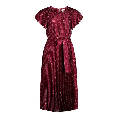 Free Assembly Women’s Pleated Midi Dress with Flutter Sleeves, Sizes XS-XXL | Walmart (US)