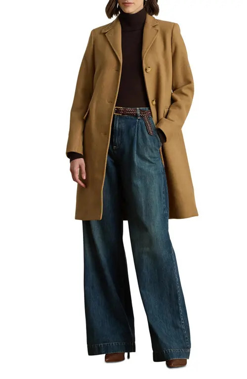 Lauren Ralph Lauren Longline Wool Blend Twill Coat in Camel at Nordstrom, Size 2 | Nordstrom