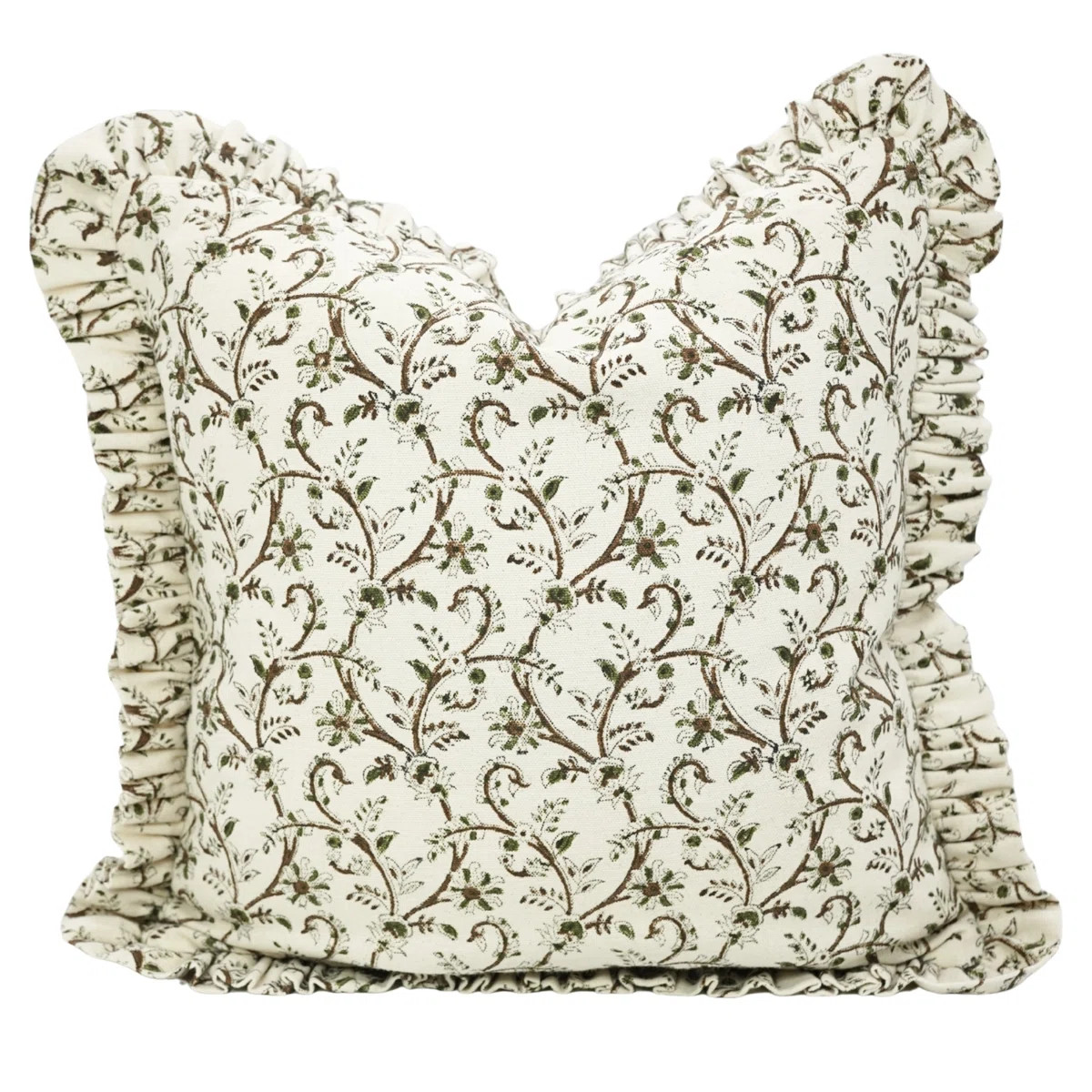 Fabdivine Handmade Linen Frill Cushion Cover Elegant Double-Sided Block Print Pillow for Living R... | Wayfair North America