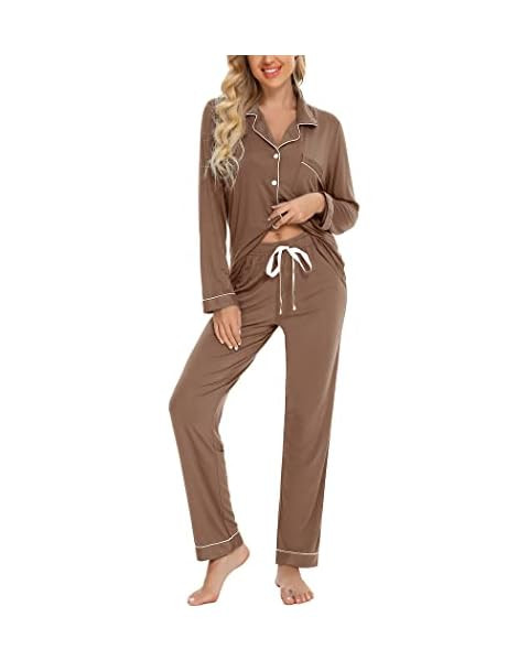Anjue Pajamas for Women Soft Button Up Pajama Set Long Sleeve Shirt and Pajama Pants Lounge Sets ... | Amazon (US)