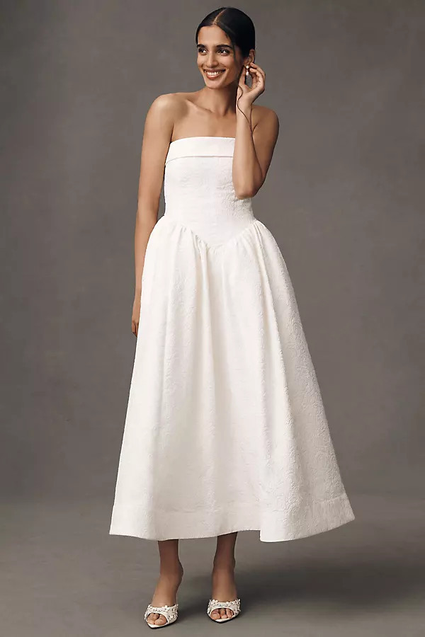 Strapless Drop-Waist Fit & Flare Jacquard Maxi Dress | Anthropologie (US)