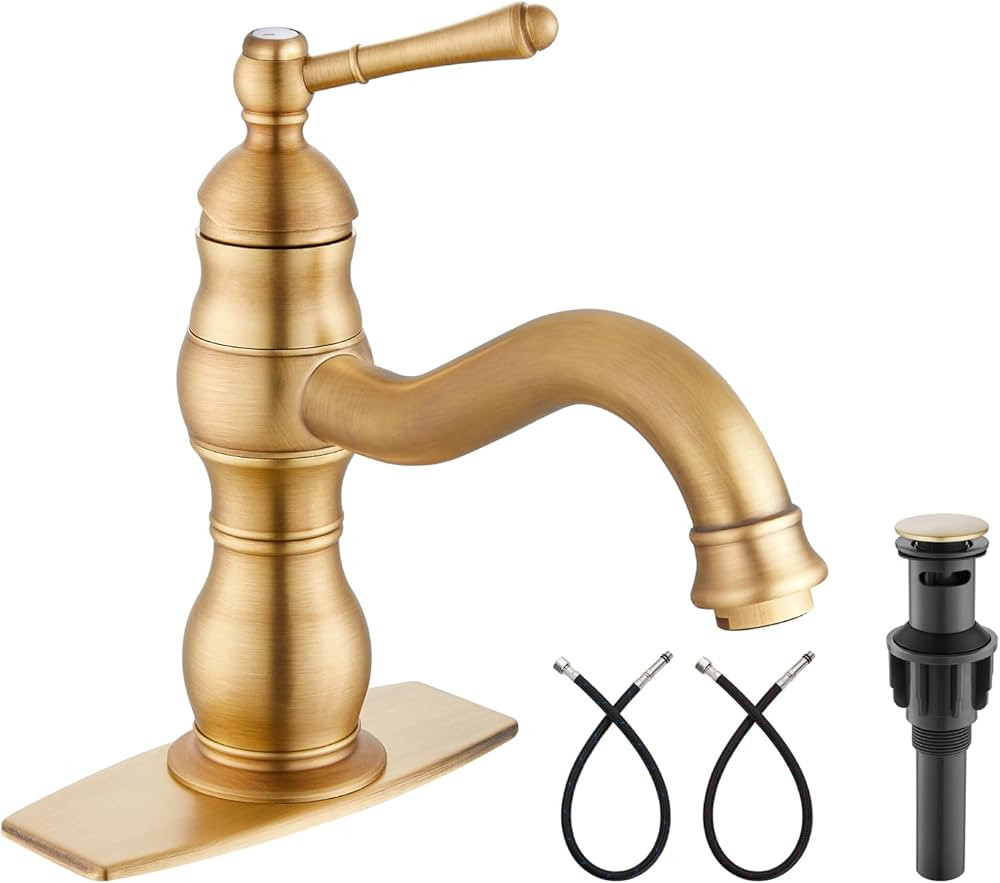 Bathroom Sink Faucet Single Hole 1 Handle Deck Mount Single Handle Brass Bathroom Sink Faucet Far... | Amazon (US)