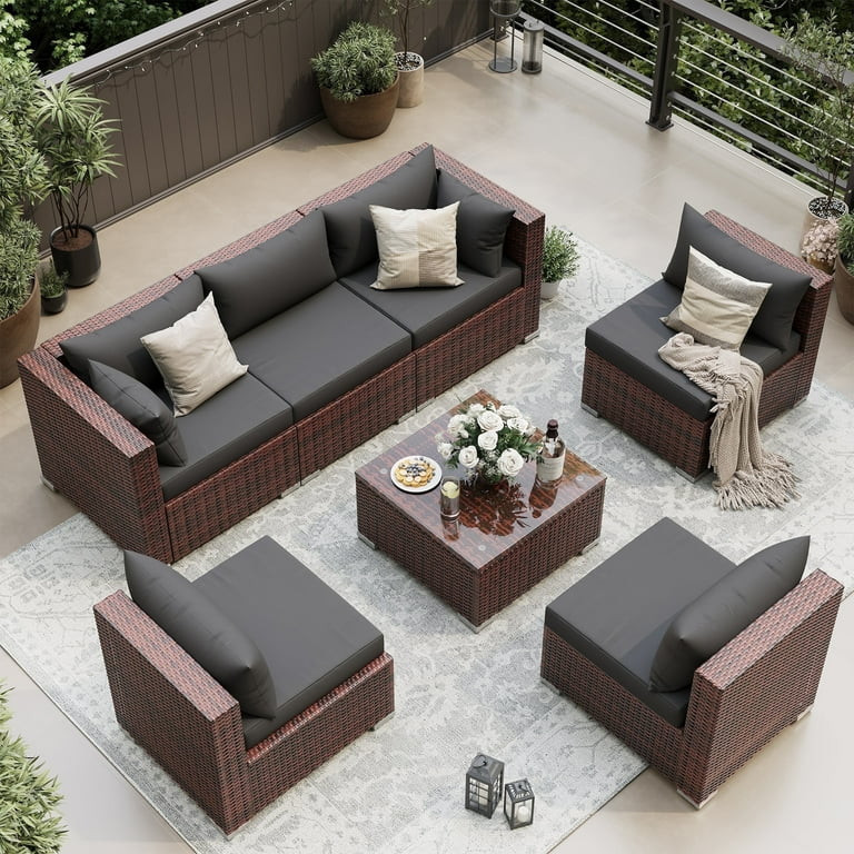 UDPATIO Patio Furniture Sets, Modular Rattan Outdoor Patio Sectional Furniture Sofa Set, Wicker P... | Walmart (US)