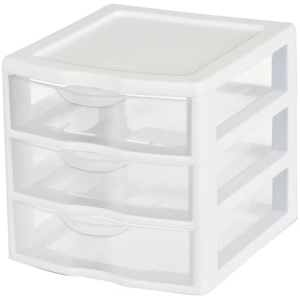 Sterilite, Small 3 Drawer Unit, White, Clear Drawers - Walmart.com | Walmart (US)