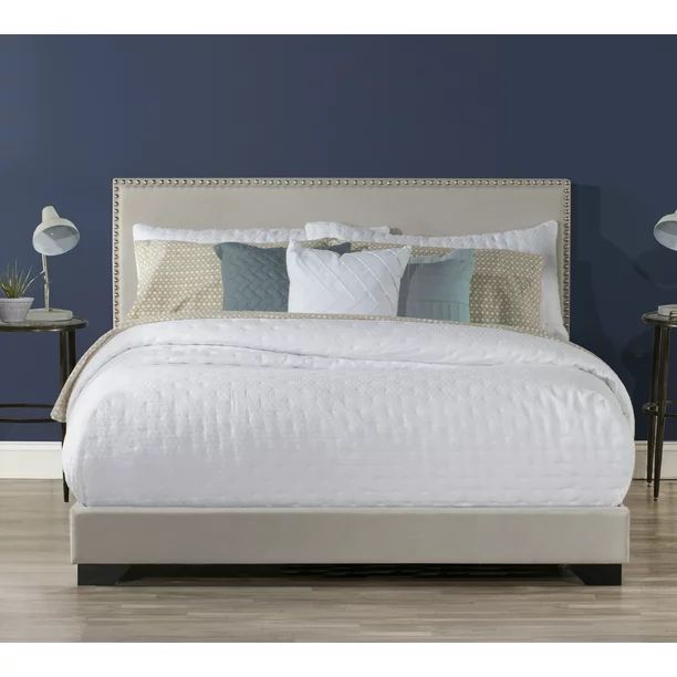 Willow Nailhead Trim Upholstered Queen Bed, Fog, by Hillsdale Living Essentials - Walmart.com | Walmart (US)