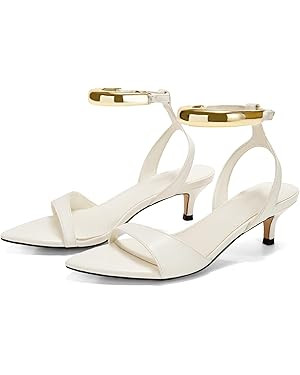 Coutgo Womens Low Kitten Heels Sandals Strappy Pointed Open Toe One Strap Metal Summer Dress Shoe... | Amazon (US)