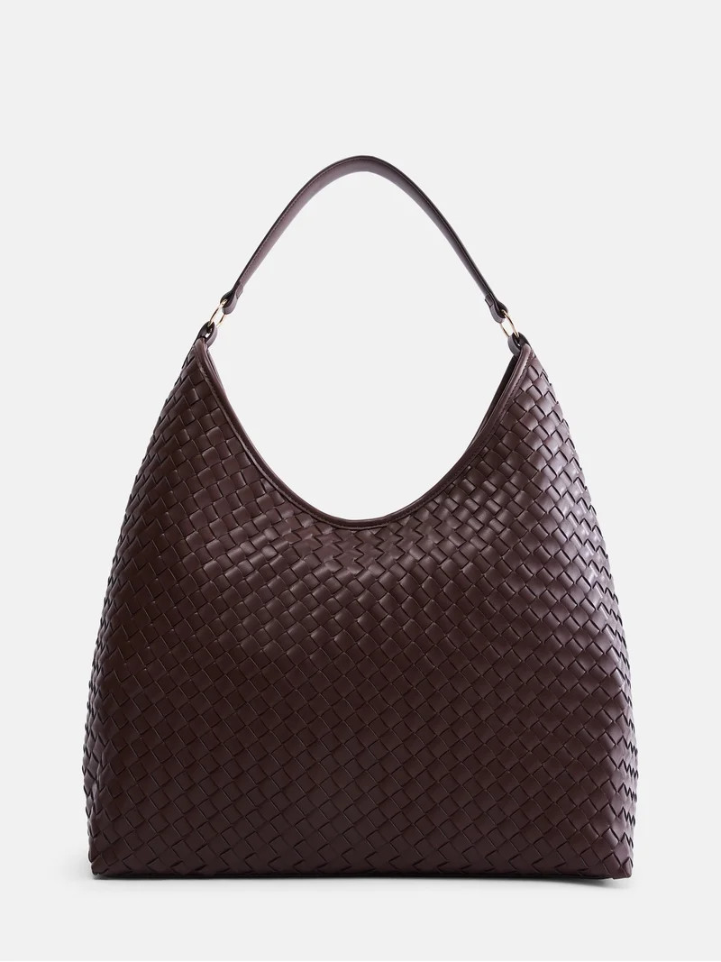 Scenario Women's Faux Leather Woven Hobo Shoulder Bag, Warm Chocolate | Walmart (US)
