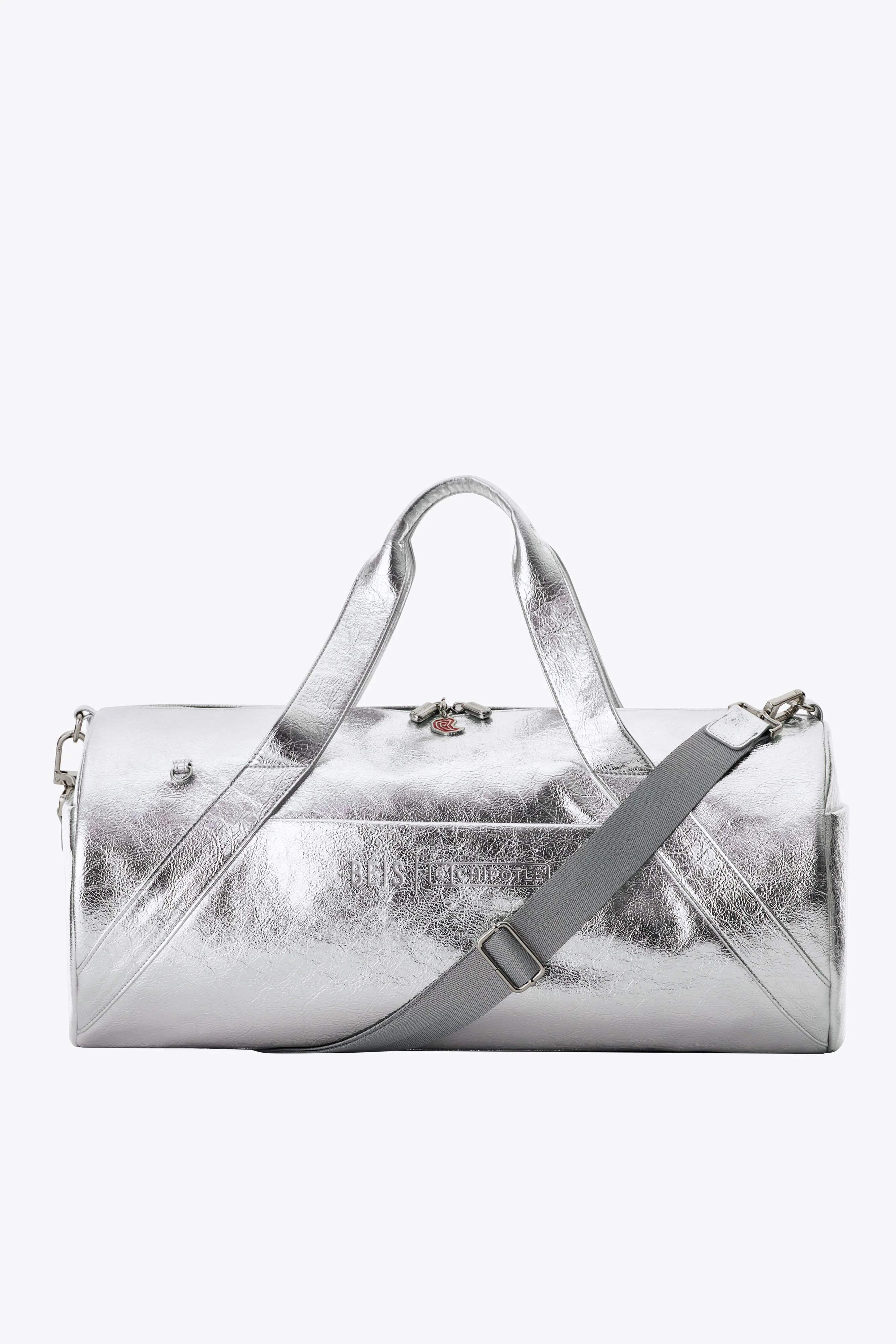 BÉIS x Chiptole 'The Burrito Duffle' in Metallic - Silver Duffle Bag & Weekend Bag | BEIS