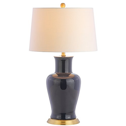 JONATHAN Y 29" Navy Traditional Ceramic Urn LED Table Lamp for Bedroom Decor, White Linen Drum Shade, Classic Nightstand Lamp for Living Room, LED Bulb Included (JYL4026B) | Amazon (US)