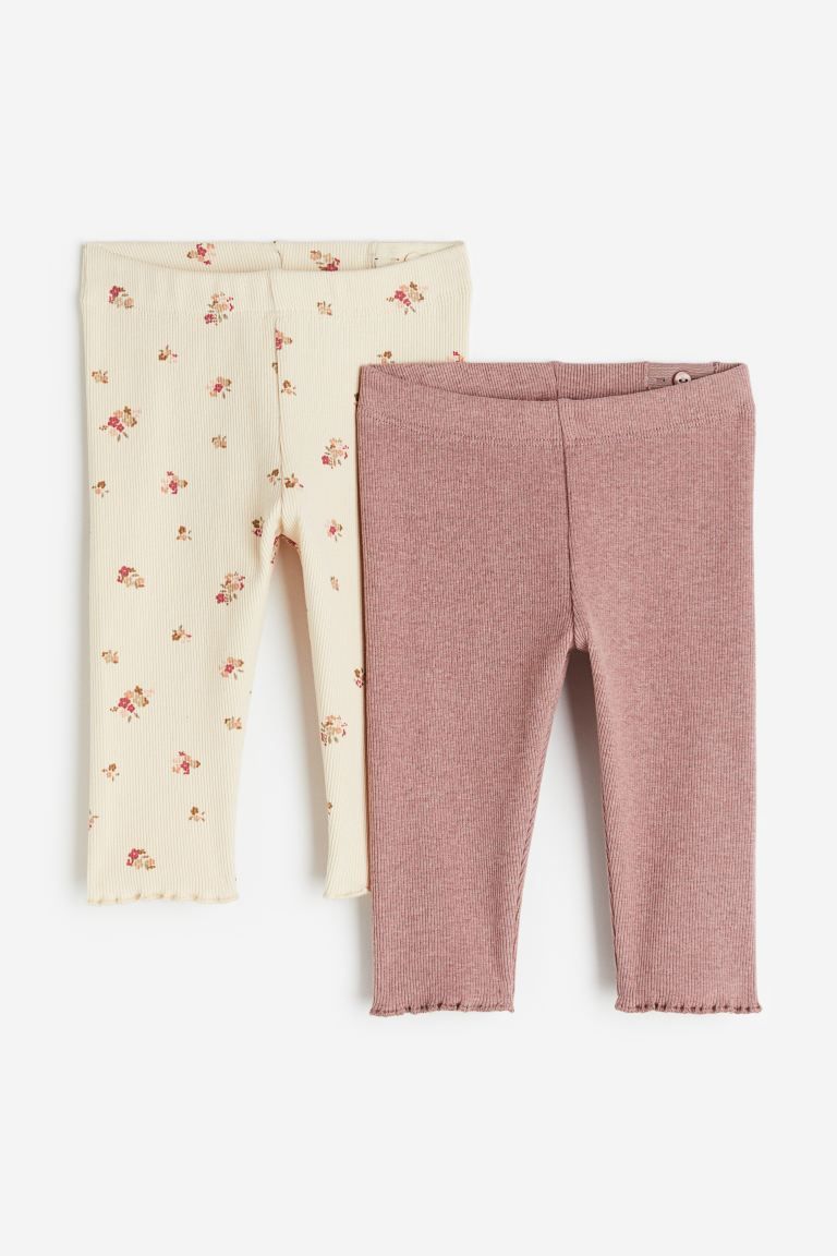 2-pack ribbed leggings - Light beige/floral - Kids | H&M US | H&M (US + CA)