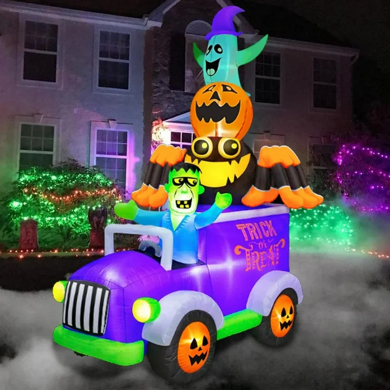 iFanze 8FT Halloween Inflatables Decor Frankenstein Driving A Car with Spider, Pumpkin and Ghost,... | Walmart (US)