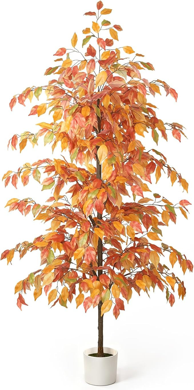 Artificial Ficus Tree 6FT, Faux Fall Tree with White Planter | Amazon (US)