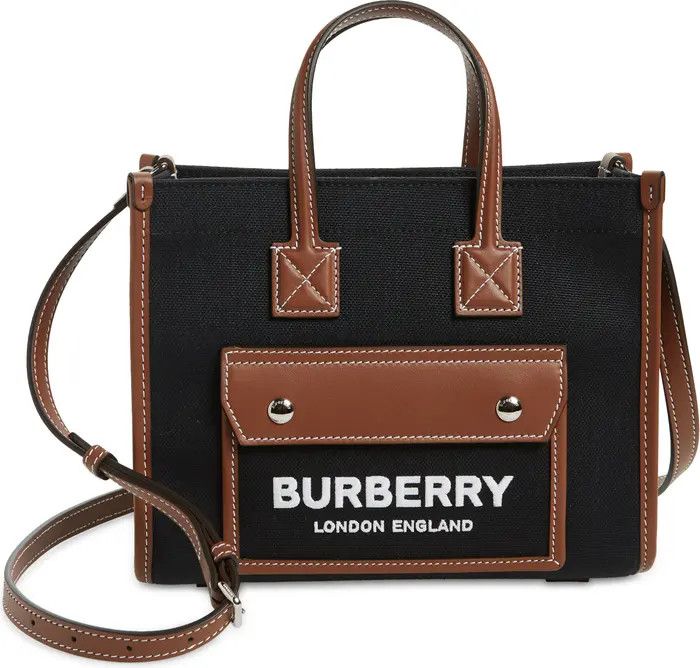 Burberry Mini Freya Horseferry Logo Canvas & Leather Tote | Black Bag Bags | Designer Bags | Nordstrom