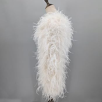 LVCOMEFF Women Natural Ostrich Feather Shawl Shrug Boa Long Sleeve Furry Fluffy for Wedding Party... | Amazon (US)