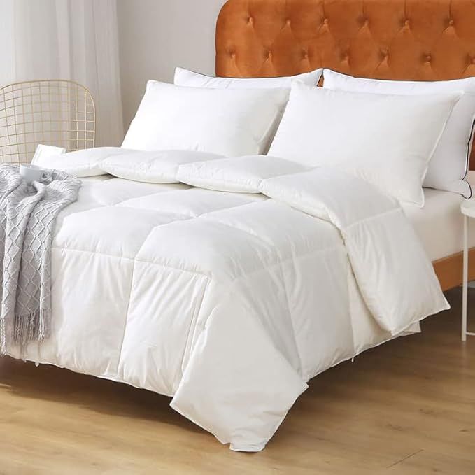 Goose Feathers Down Comforter Queen - 100% Organic Cotton Cover, Medium Warm All Seasons Duvet In... | Amazon (US)