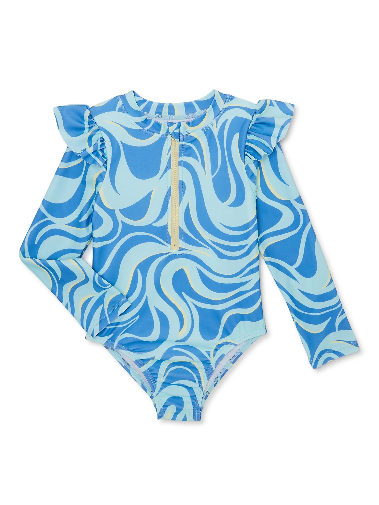 Wonder Nation Baby and Toddler Girl Zip Rashguard Swimsuit, 1-Piece, Sizes 12M-5T | Walmart (US)