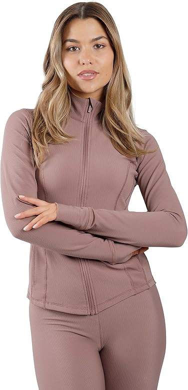 90 Degree By Reflex Womens High Neck Ribbed Performance Spring Jacket with Thumbholes | Amazon (US)