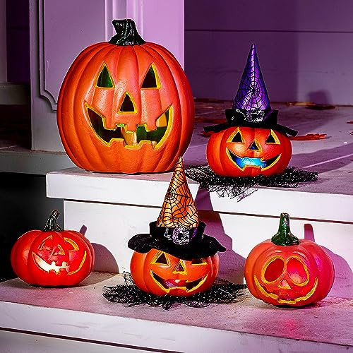 JOYIN 5 Pcs Light Up Halloween Pumpkin Decor Jack O Lantern Decorations Outdoor Indoor, Plastic Large Trick Or Treat Table Top Party Supplies Favors | Amazon (US)