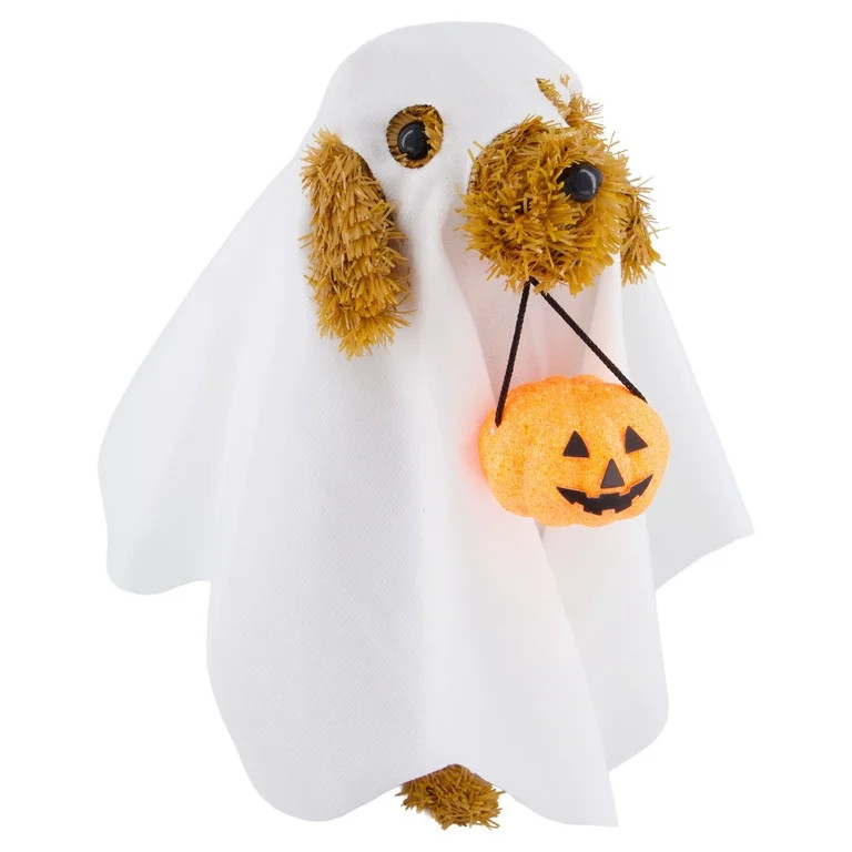 Tinsel Dog in Ghost Costume Tabletop Decoration, Brown and White, 11", Halloween by Way To Celebr... | Walmart (US)