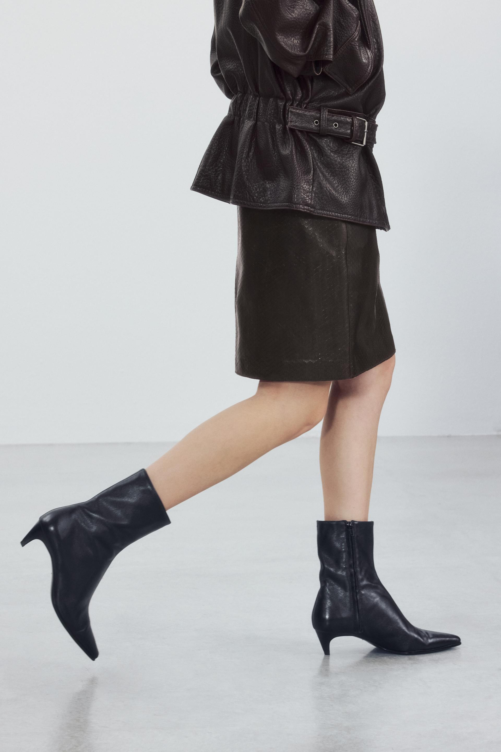 Zara - Leather Kitten Ankle Boots - Black - 5 - Woman | Zara US
