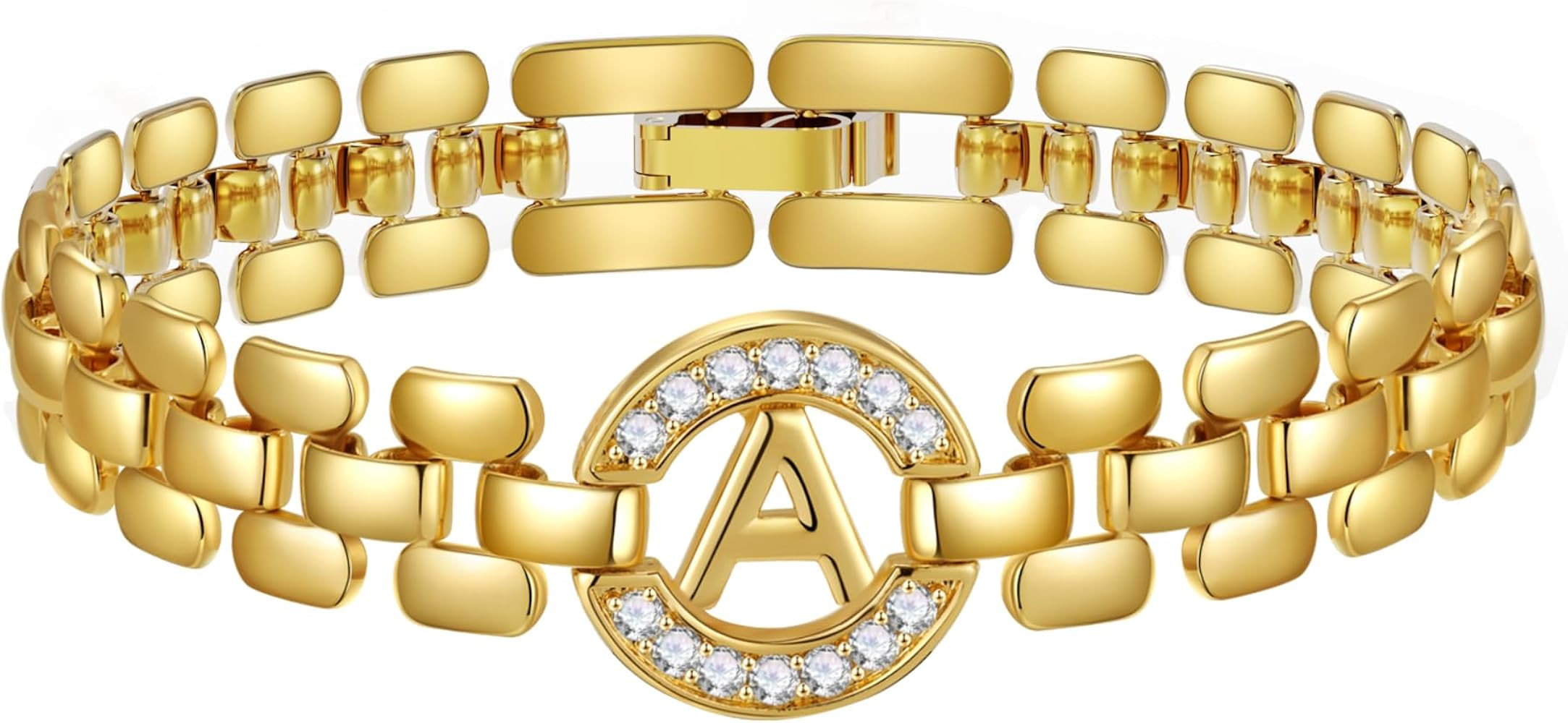 Initial Bracelets for Women, 14K Gold Plated Letter A-Z Bracelets with Diamonds,Thick Chain Brace... | Amazon (US)