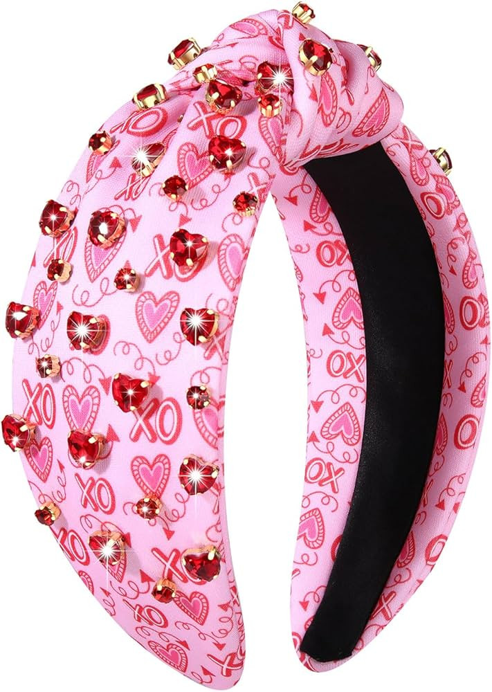 Valentine’s Day Heart Headbands for Women Valentine’s Day Accessories Jeweled Beaded Heart Kn... | Amazon (US)