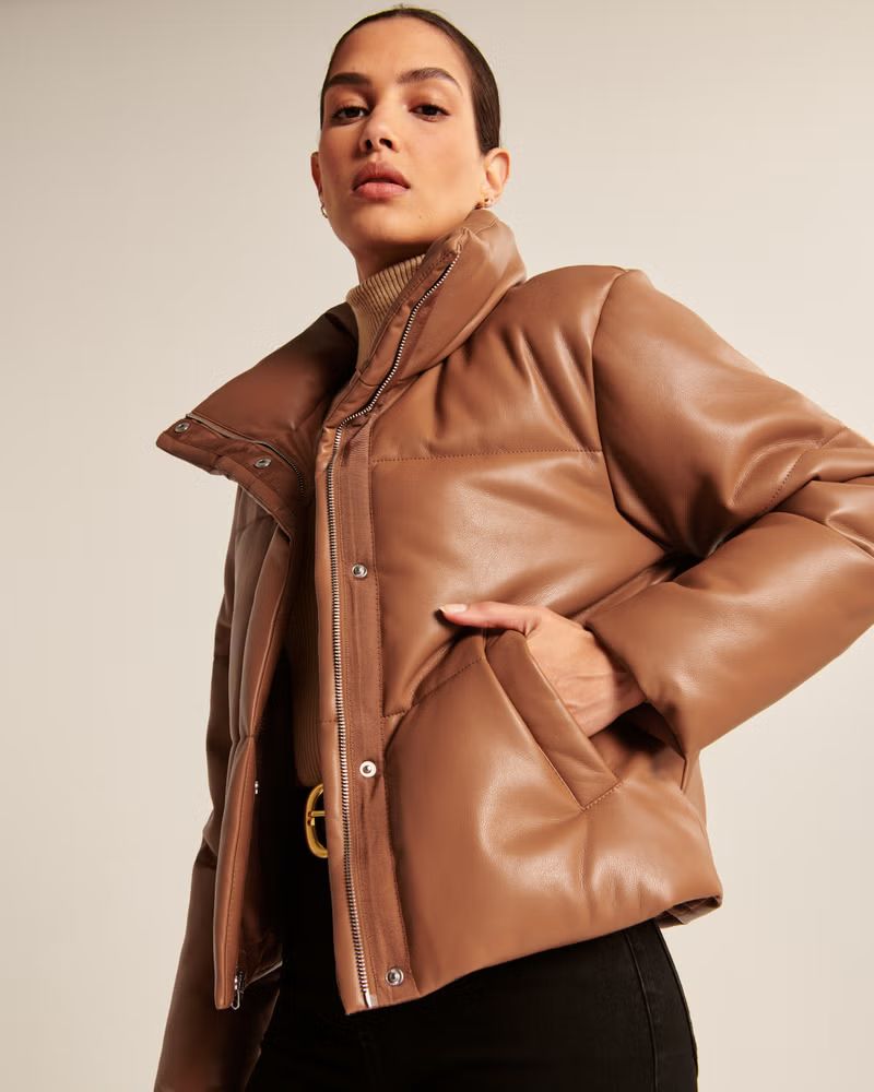 Women's A&F Vegan Leather Mini Puffer | Women's Coats & Jackets | Abercrombie.com | Abercrombie & Fitch (US)