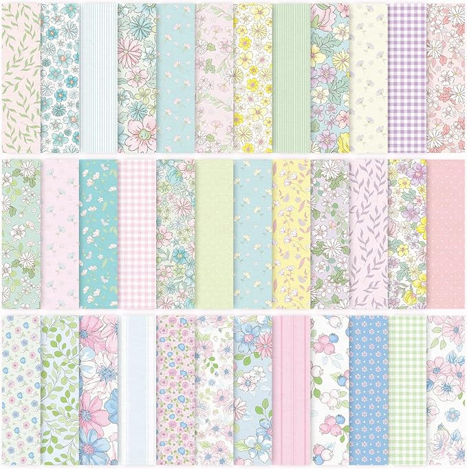 Whaline 36 Sheets Floral Pattern Paper Colorful Flower Plaid Stripe Double Sided Scrapbook Specia... | Amazon (US)