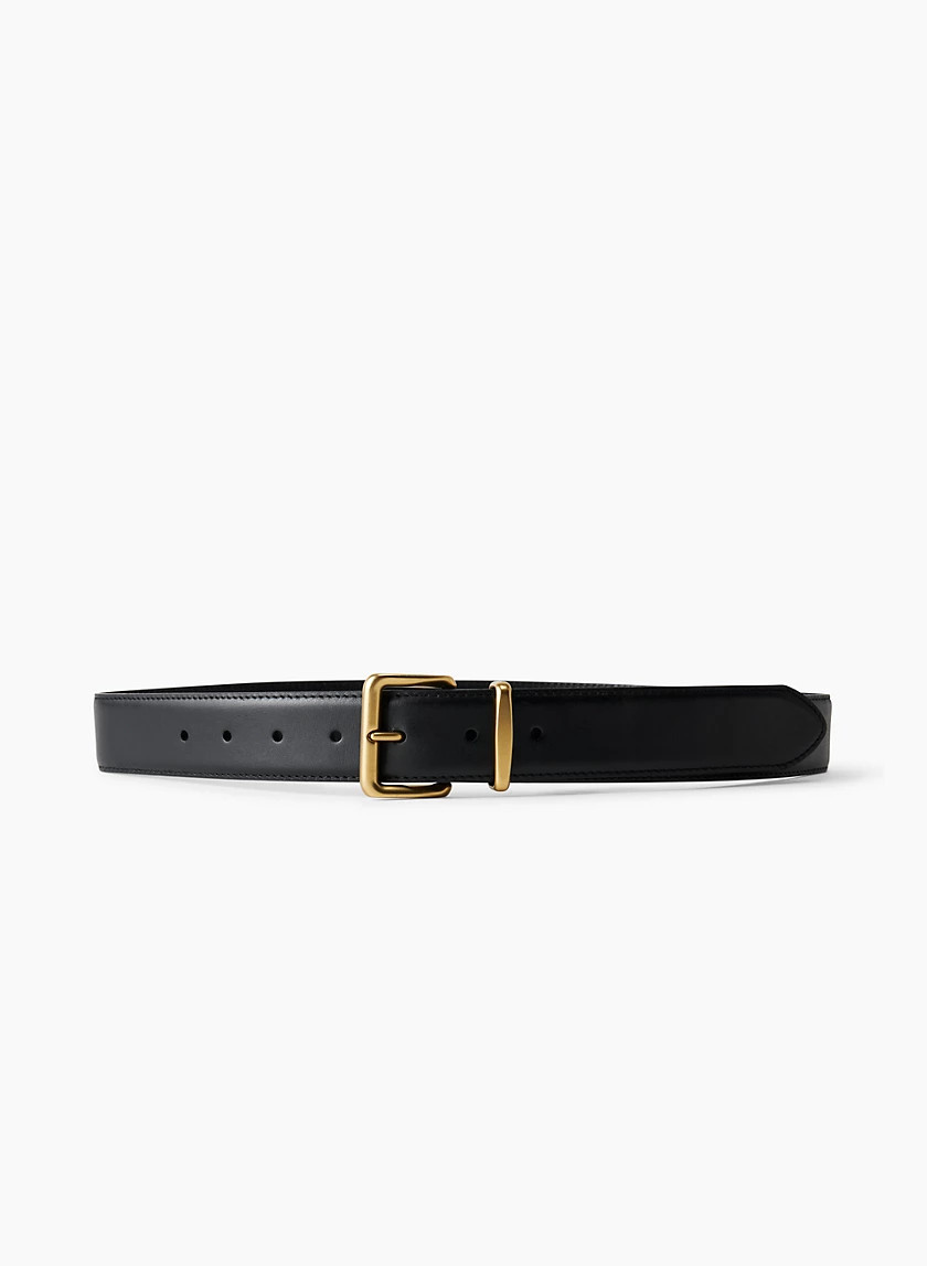 EMBLEM SOLID BRASS LEATHER BELT | Aritzia