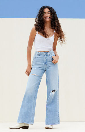 PacSun Medium Indigo Ripped Wide Leg Jeans | PacSun