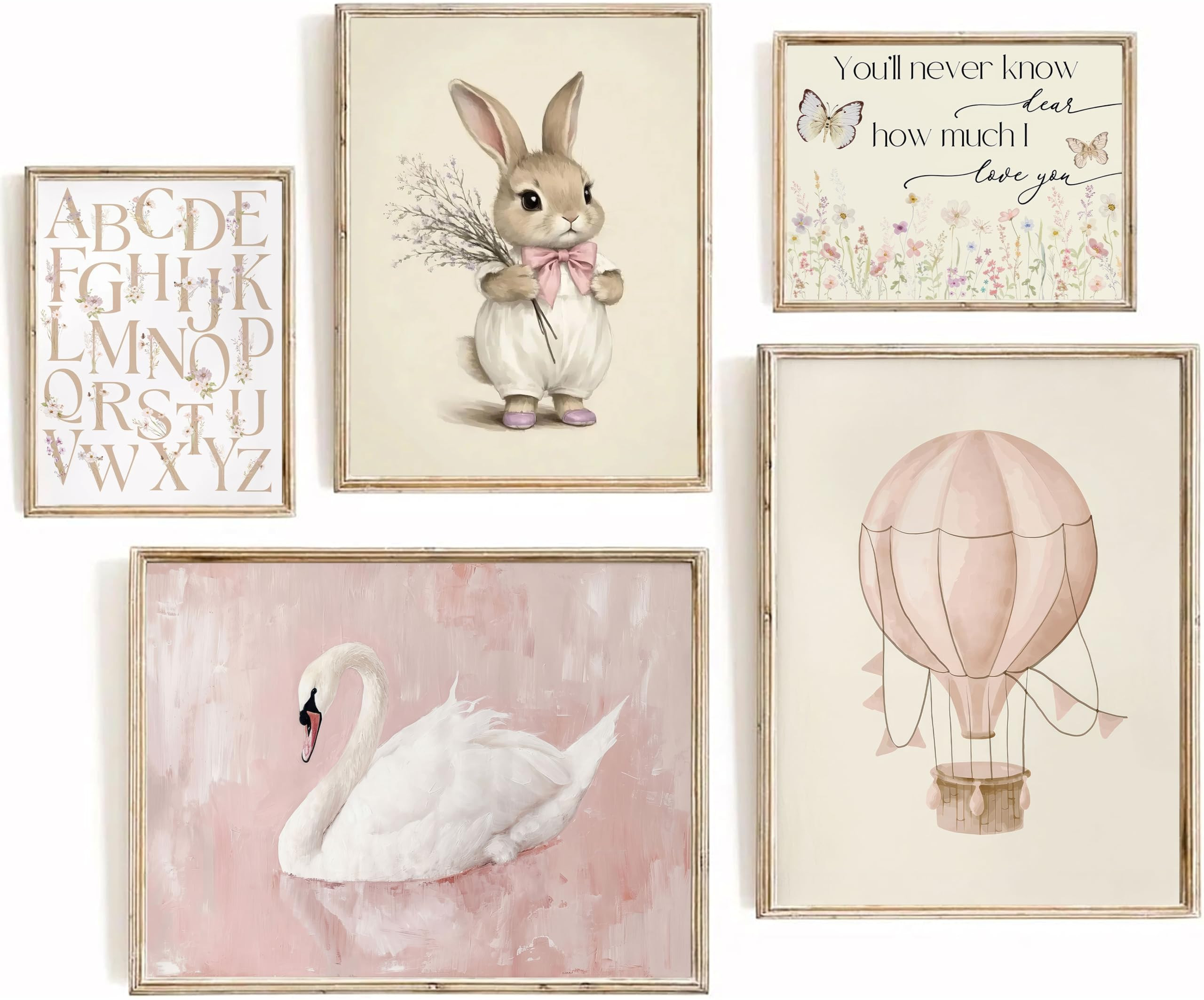 5Pcs Vintage Pink Nursery Wall Art Girl Baby Inspirational Canvas Paintings Cute Animal Rabbit Sw... | Amazon (US)