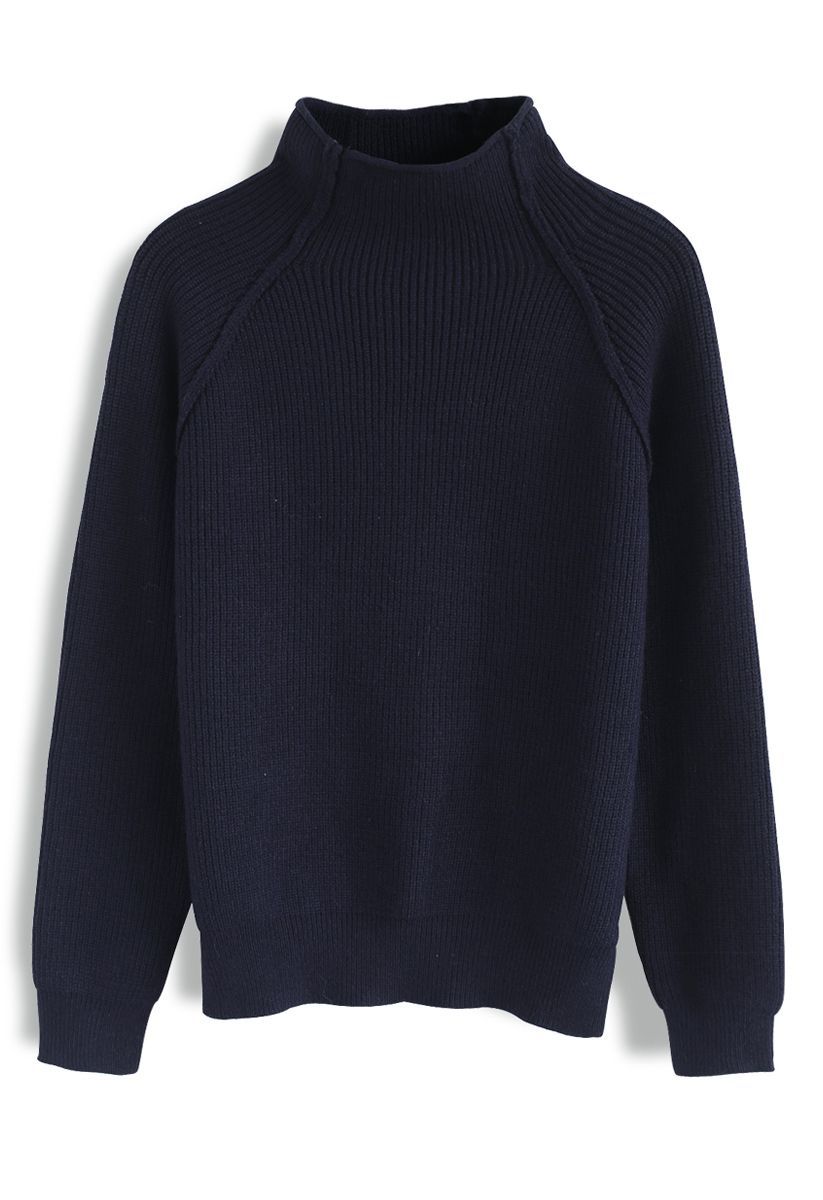 Heart and Soul Patched Knit Sweater in Navy | Chicwish