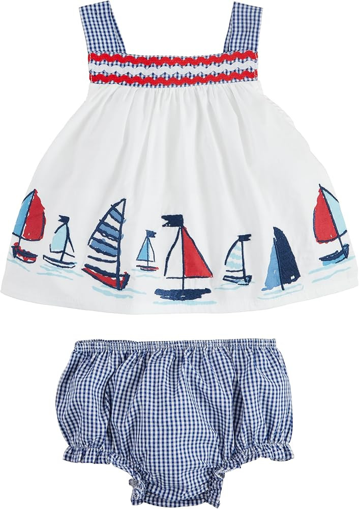 Mud Pie Baby Girls Children's Sailboat Pinafore Set | Amazon (US)