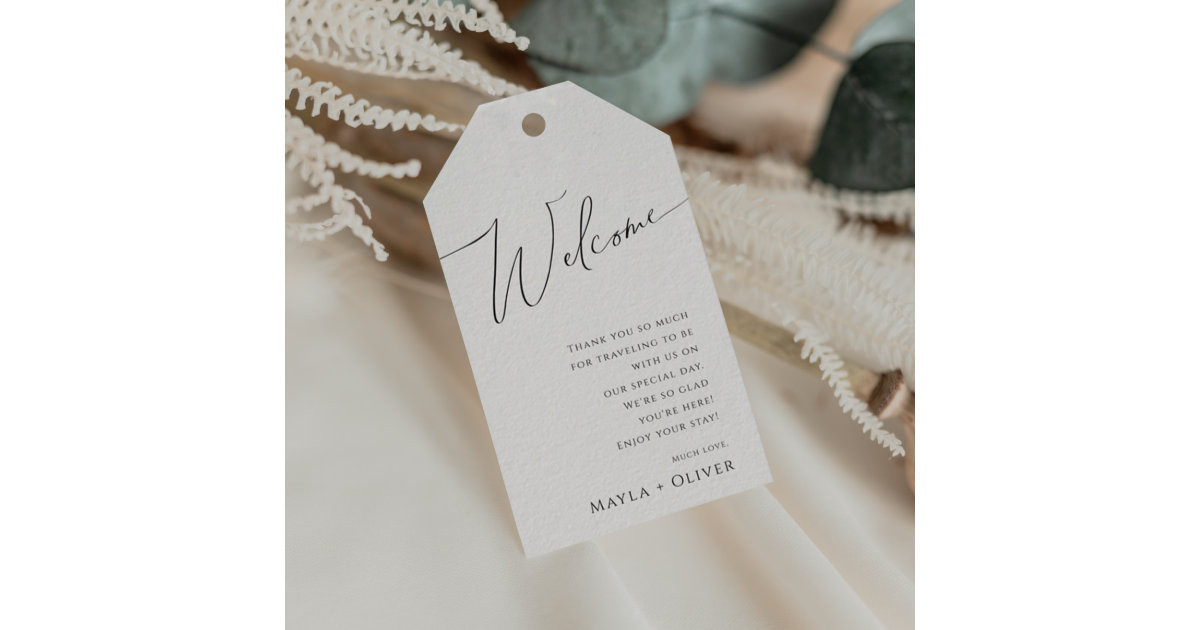 Whimsical Minimalist Script | Wedding Welcome Gift Tags | Zazzle | Zazzle