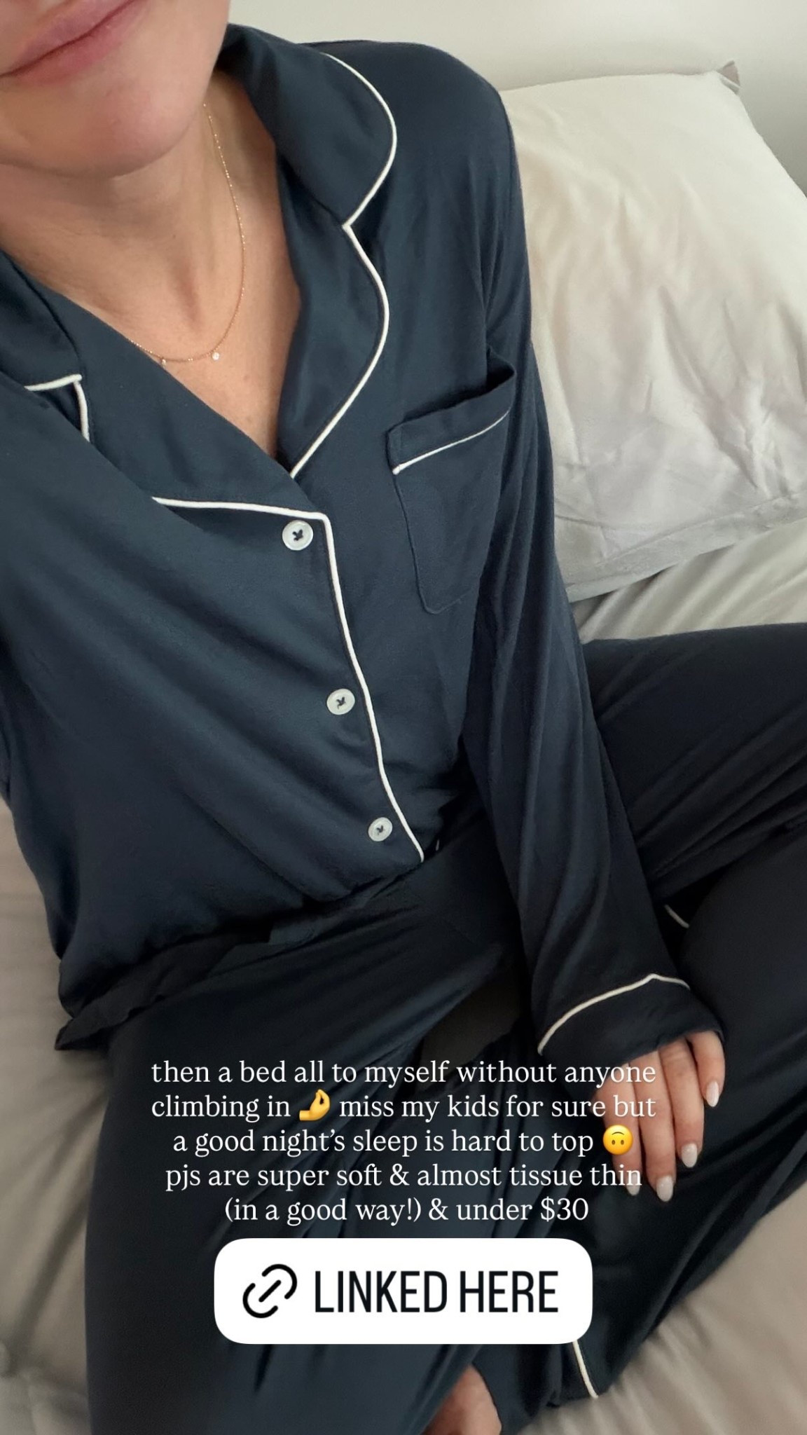 then a bed all to myself without anyone climbing in 🤌 miss my kids for sure but a good night’s sleep is hard to top 🙃 pjs are super soft & almost tissue thin (in a good way!) & under $30

#LTKmomlife #LTKootd #LTKdayinmylife