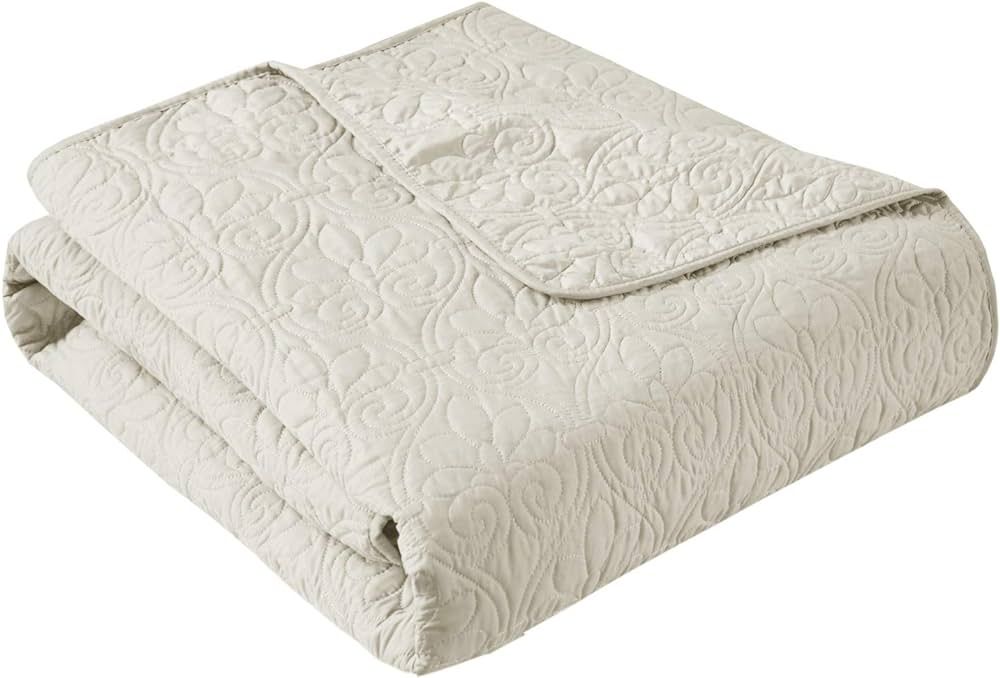 Madison Park Madison Park Luxe Quilted Throw Blanket - Damask Stitching Design, Cotton Filled Spr... | Amazon (US)