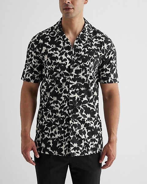 Abstract Floral Stretch Cotton Short Sleeve Shirt | Express