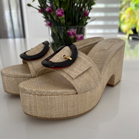 Cult Gaia Cleia Platform Wedge Mules Natural Raffia Sandals Block Heel Shoes | Poshmark